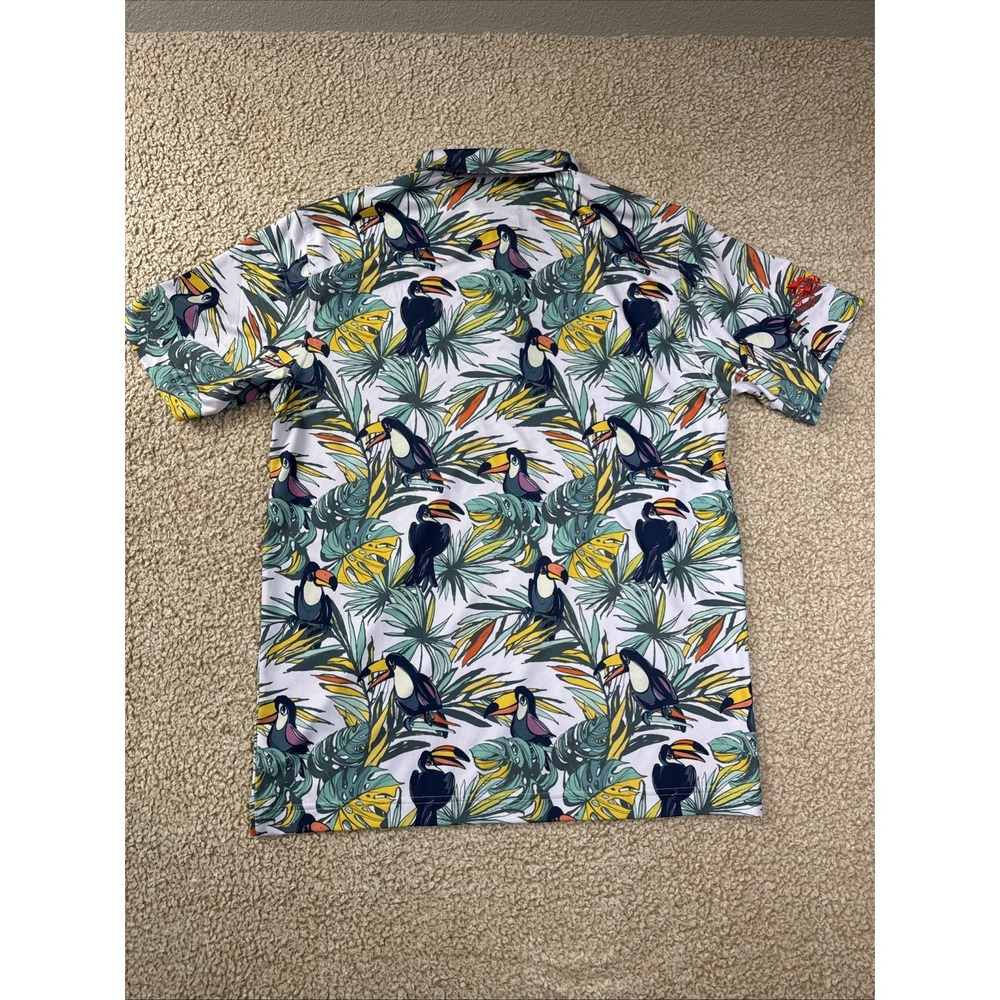 NWT Waggle Golf Polo Shirt Men's M Toucan Tropical Performance AOP NEW - Picture 10 of 11